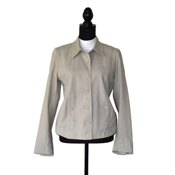 A8 NEW EILEEN FISHER Sand Organic Cotton Blend Pockets Button Front Jacket Sz S - Picture 1 of 5